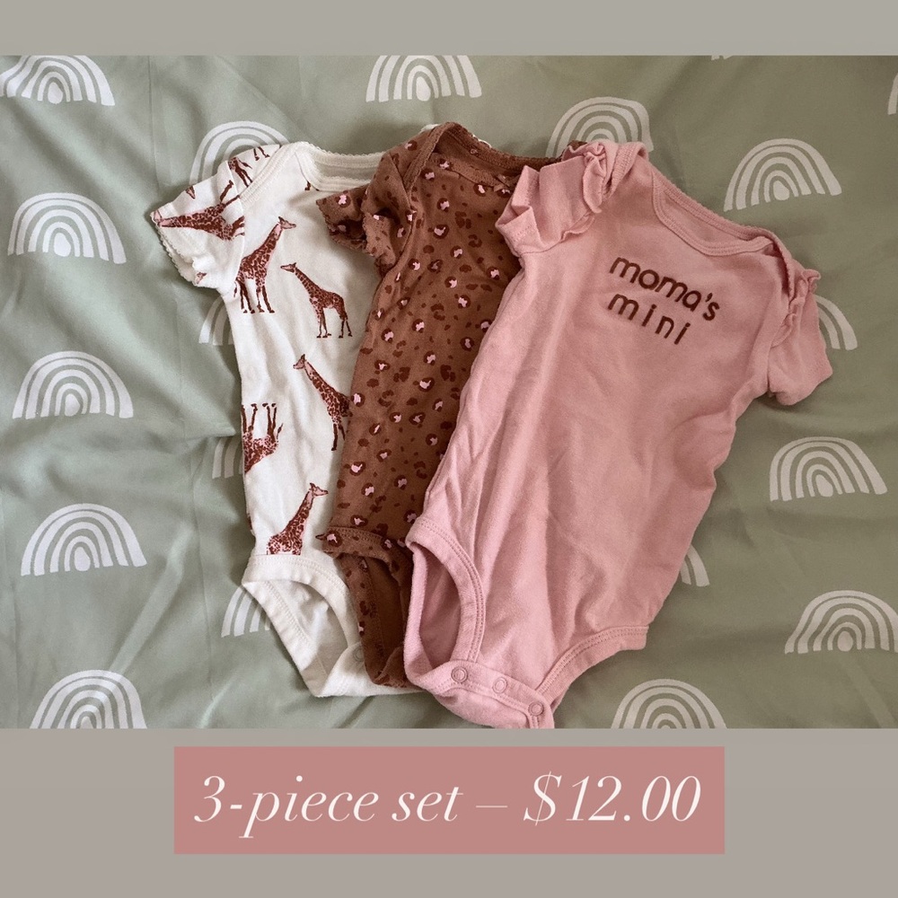 Carter's Pink, Brown, and White Bodysuit Set
